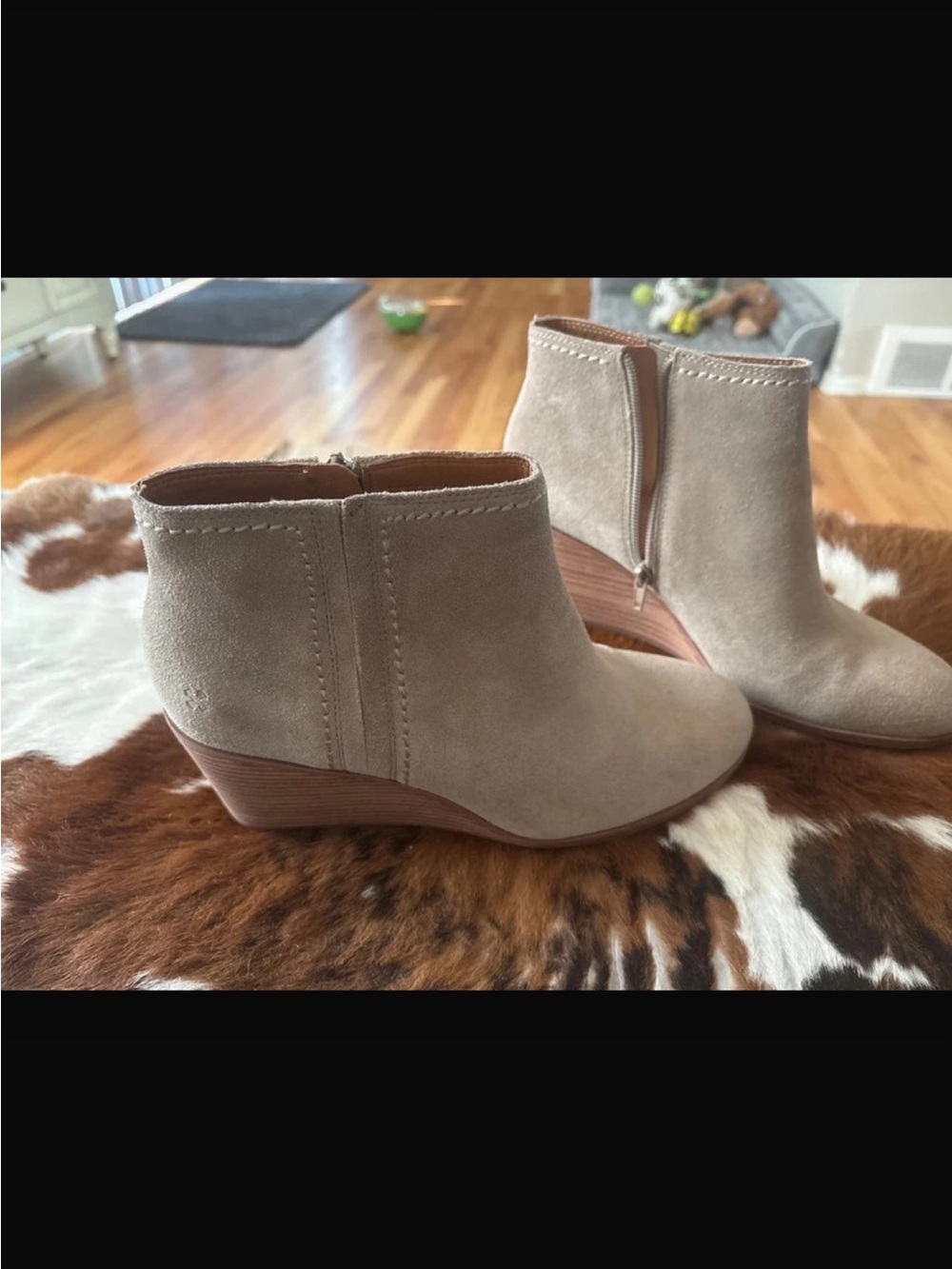 Lucky Brand Taupe Suede Wedge Ankle Boots